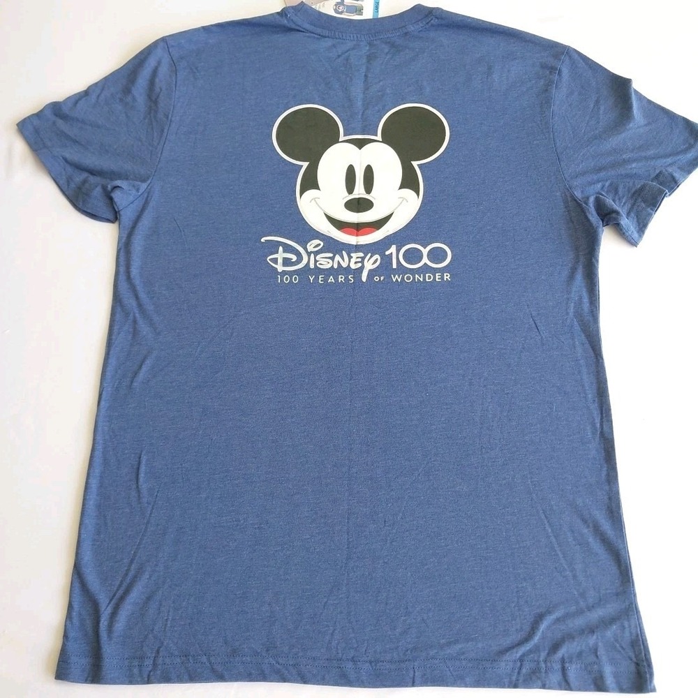 Disney Parks Shirt Adult Large Blue 100 Years Mickey Mouse Double Sided Graphic - Picture 7 of 8